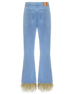 Fancy Crop Jeans (With Feathers)Light Blue in Denim