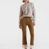 Fancy Crop JeansKhaki in Denim With Feathers