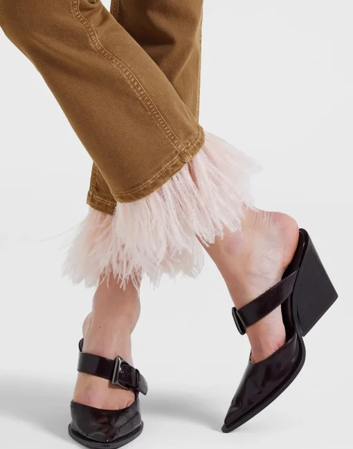Fancy Crop JeansKhaki in Denim With Feathers