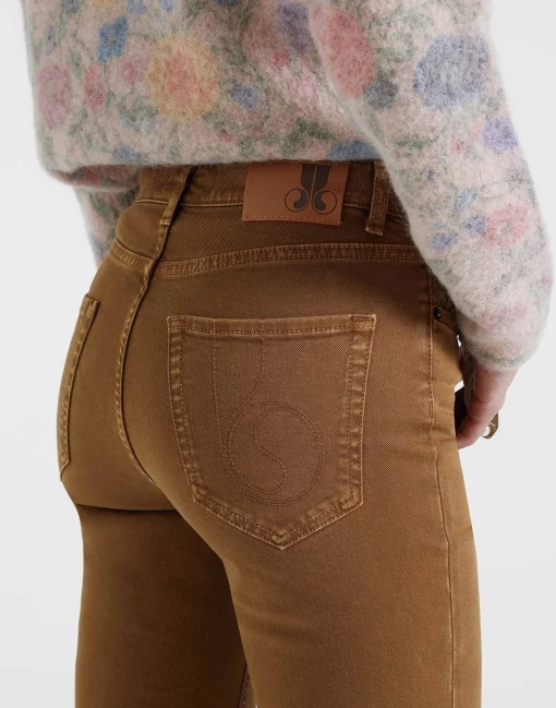 Fancy Crop JeansKhaki in Denim With Feathers