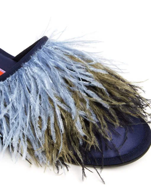 Feather SlippersSolid Acquamarine in Raso
