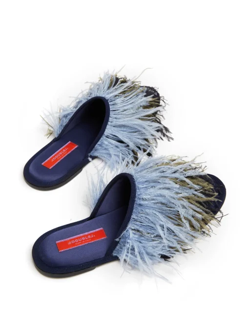Feather SlippersSolid Acquamarine in Raso