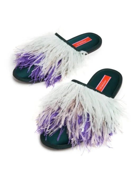 Feather SlippersSolid Green in Raso