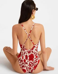 Fonda SwimsuitDragonflower Mini Red in Lycra