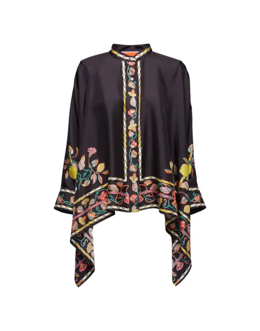 Foulard ShirtBorboni Placée Nero in Twill Silk