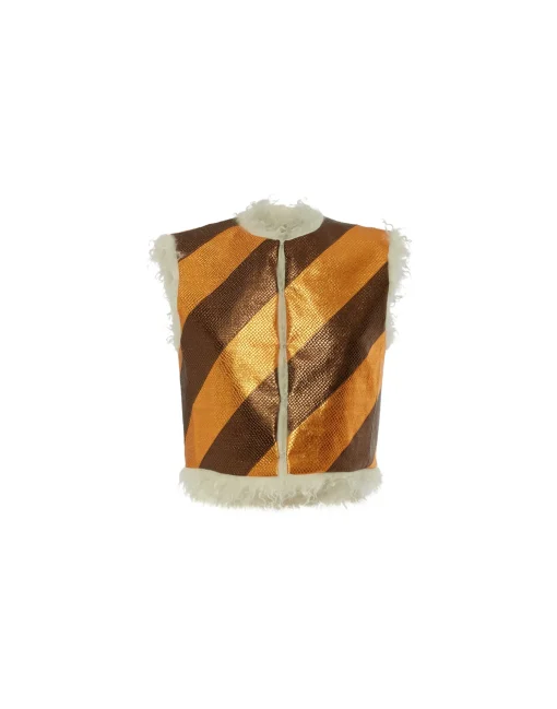 Glam Reversibile Gilet IntarsiaBronze in Faux Python