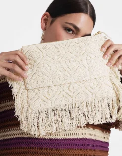 Hand PochettePlaza Cream in Macramé