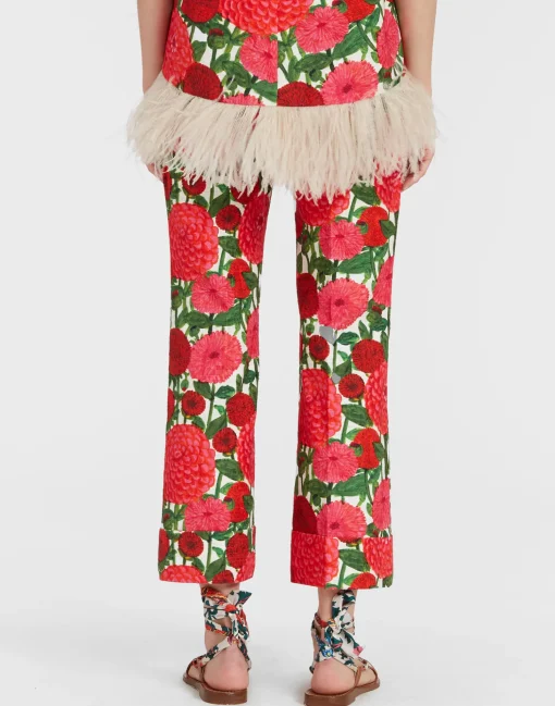 Hendrix PantsPink Dahlias in Shot Cotton
