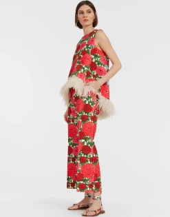 Hendrix PantsPink Dahlias in Shot Cotton