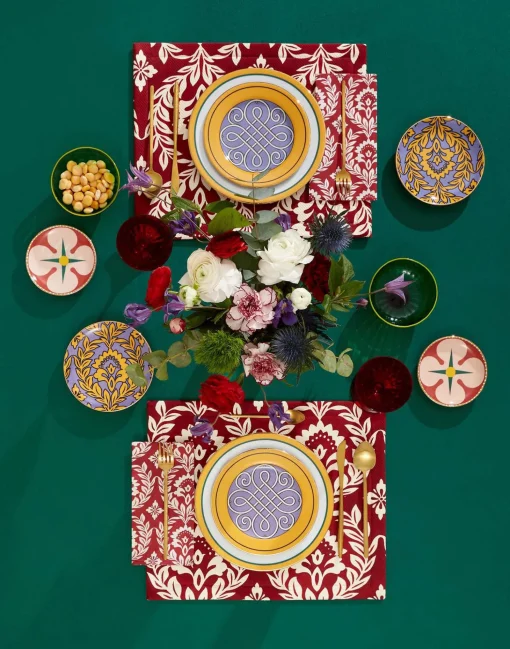 Herringbone Placemat Set of 2Garland Bordeaux in Cotton Chevron