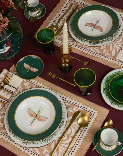 Herringbone Placemats Set Of 2Tudor Pink in Cotton Chevron