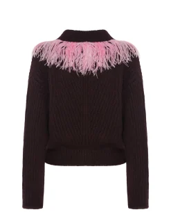 High Kick CardiganBordeaux in Wool With Feathers