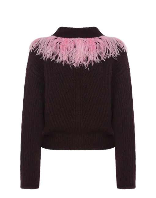High Kick CardiganBordeaux in Wool With Feathers