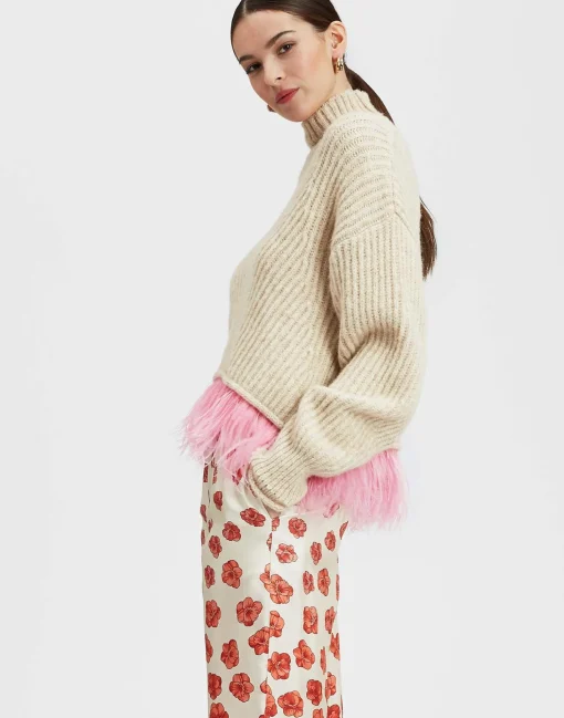 High Kick SweaterIvory in Wool With Feathers