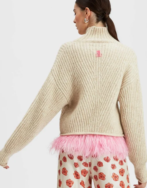 High Kick SweaterIvory in Wool With Feathers
