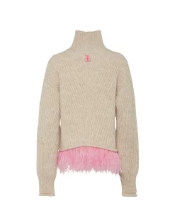 High Kick SweaterIvory in Wool With Feathers