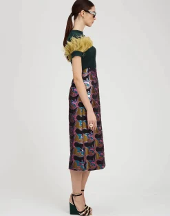 High Kick TeeGreen in Ribbed Silk Cashmere With Feathers