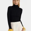 High Kick TopBlack in Ribbed Silk Cashmere With Feathers