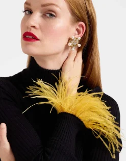 High Kick TopBlack in Ribbed Silk Cashmere With Feathers