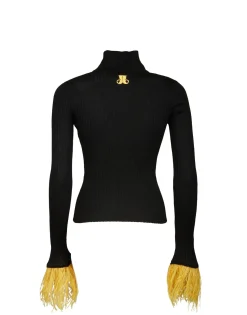 High Kick TopBlack in Ribbed Silk Cashmere With Feathers