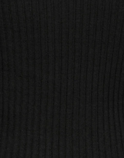 High Kick TopBlack in Ribbed Silk Cashmere With Feathers