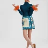 High Kick TopBlue in Ribbed Silk Cashmere With Feathers