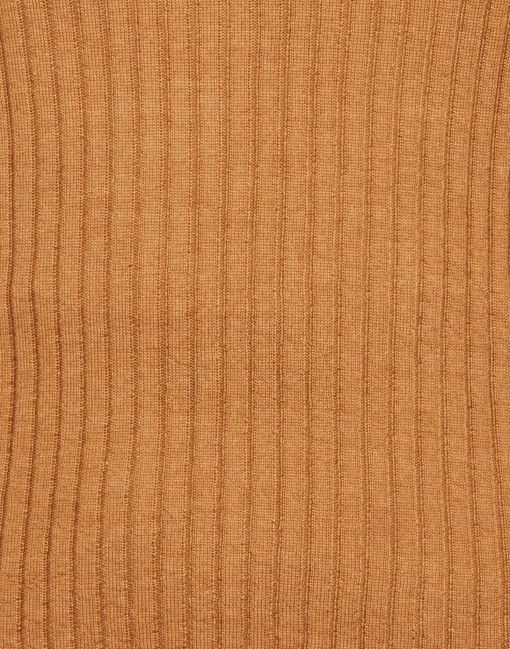 High Kick TopCamel in Ribbed Silk Cashmere With Feathers