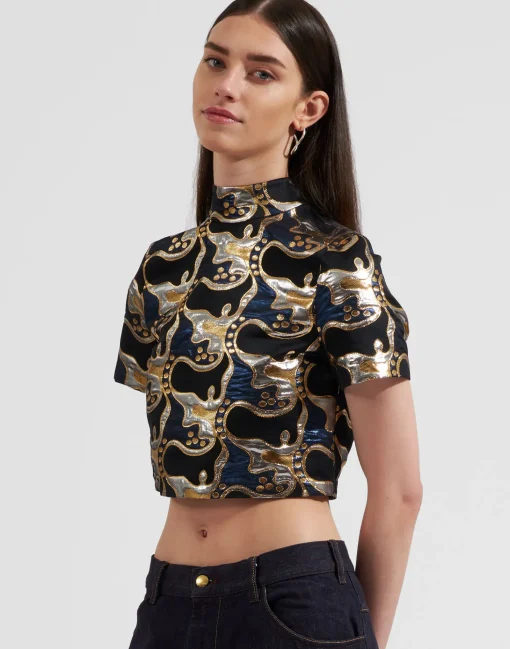 Juliet Crop TopSpritz Blu in Jacquard