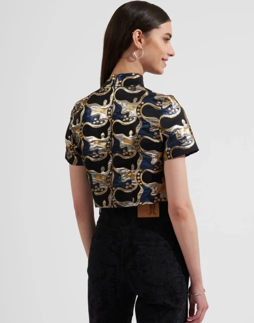 Juliet Crop TopSpritz Blu in Jacquard