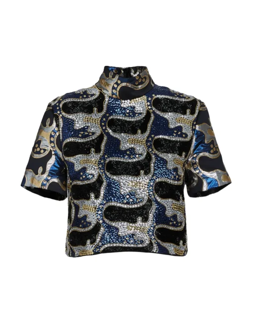 Juliet Crop TopSpritz Blu in Jacquard