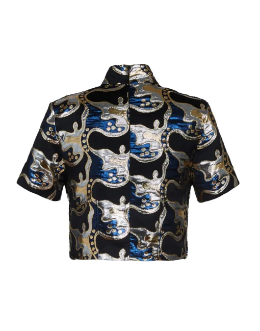 Juliet Crop TopSpritz Blu in Jacquard