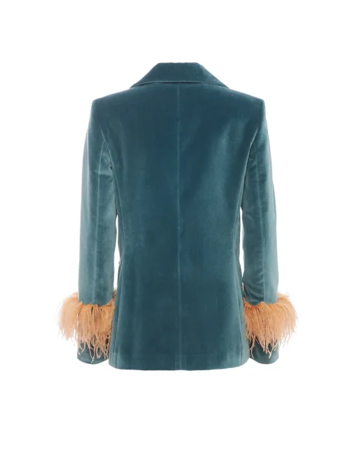 Keaton JacketLight Blue in Velvet With Feathers