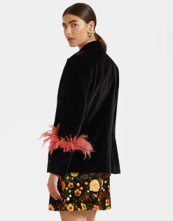 Keaton JacketSolid Black in Cotton Velvet With Feathers