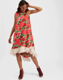La Scala High Dress (With Feathers)Pink Dahlias in Shot Cotton