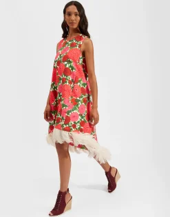 La Scala High Dress (With Feathers)Pink Dahlias in Shot Cotton