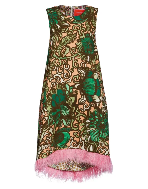 La Scala High Dress (With Feathers)Anemone Pink in Shot Cotton