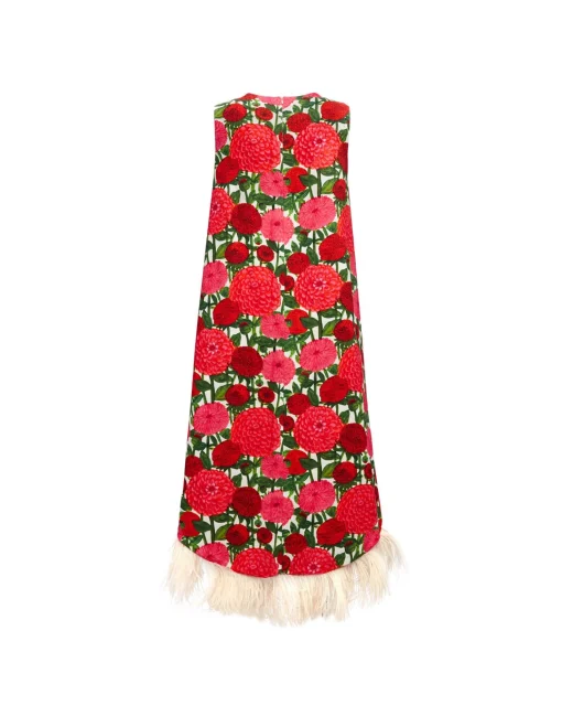 La Scala High Dress (With Feathers)Pink Dahlias in Shot Cotton