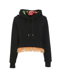 La Scala HoodieBlack in Heavy Jersey With Feathers