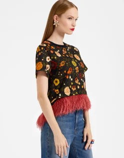 La Scala TeeBotticelli Black in Jersey With Feathers