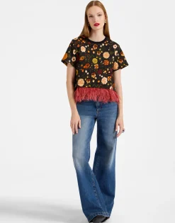La Scala TeeBotticelli Black in Jersey With Feathers