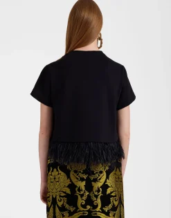 La Scala TeeCherubs Black in Fil Coupé With Feathers