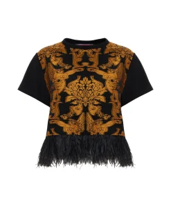La Scala TeeCherubs Black in Fil Coupé With Feathers
