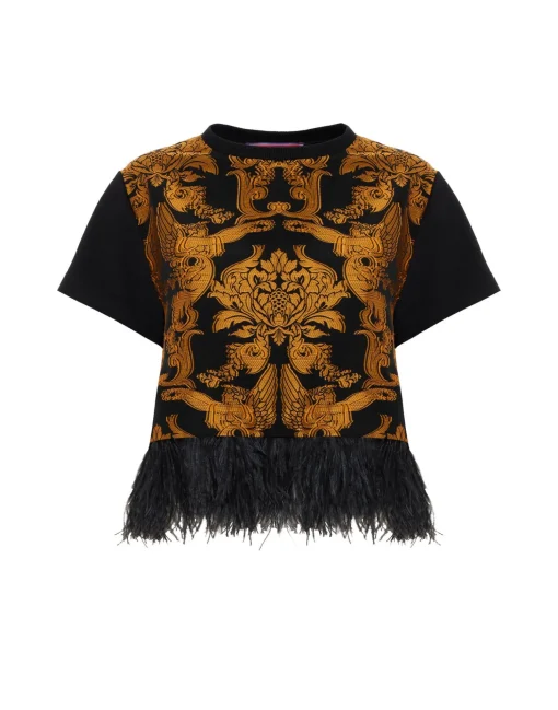 La Scala TeeCherubs Black in Fil Coupé With Feathers