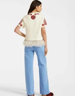 La Scala TeeMedallion Placée Cream in Heavy Jersey With Feathers