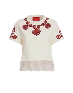 La Scala TeeMedallion Placée Cream in Heavy Jersey With Feathers