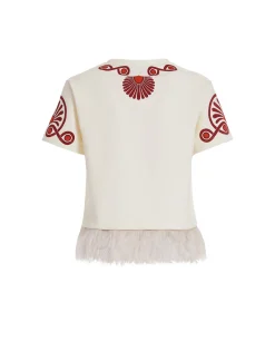 La Scala TeeMedallion Placée Cream in Heavy Jersey With Feathers