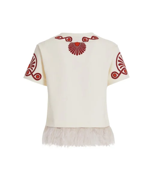 La Scala TeeMedallion Placée Cream in Heavy Jersey With Feathers