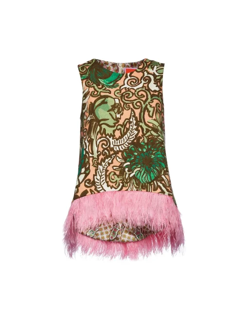 La Scala Top (With Feathers)Anemone Pink in Shot Cotton