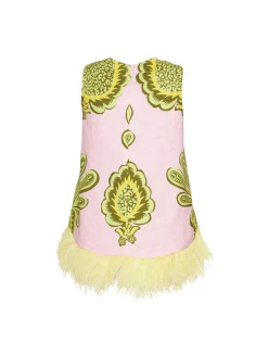 La Scala Top (With Feathers)Big Pineapple Pink in Shot Cotton