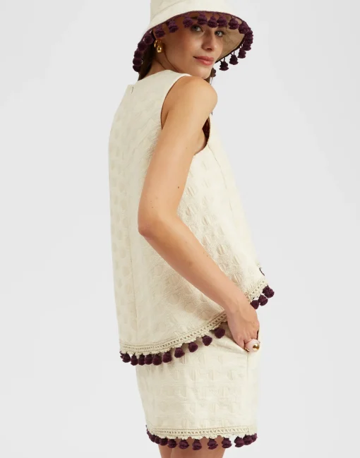 La Scala TopCreamy in Jacquard  With Tassels